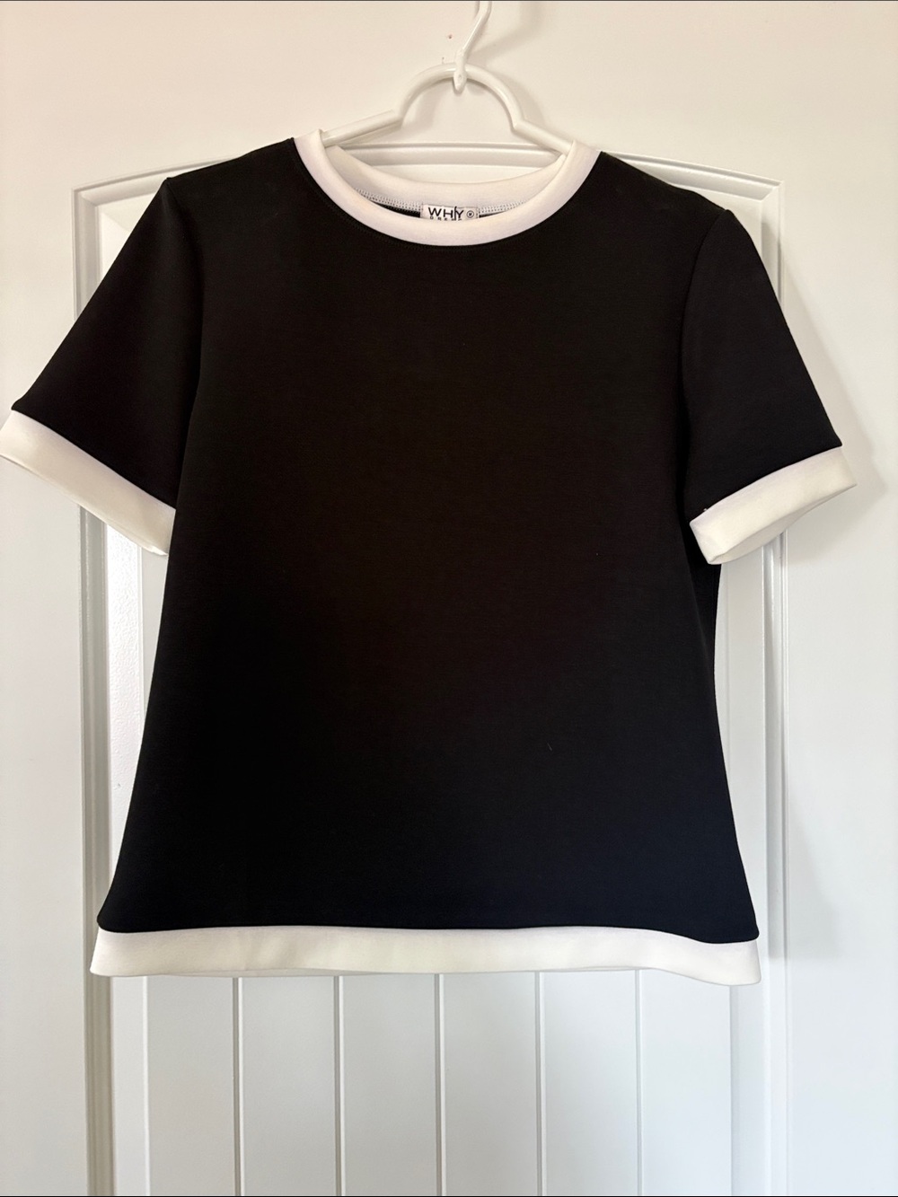 Why Dress Black and White Contrast Short Sleeve Blouse